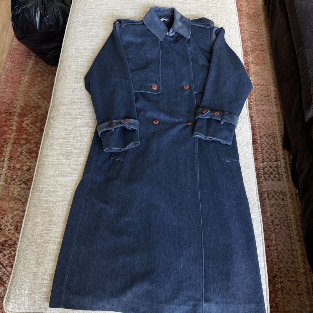 Central Park International CPI Vintage Blue Cotton Blend Trench Coat SZ 12